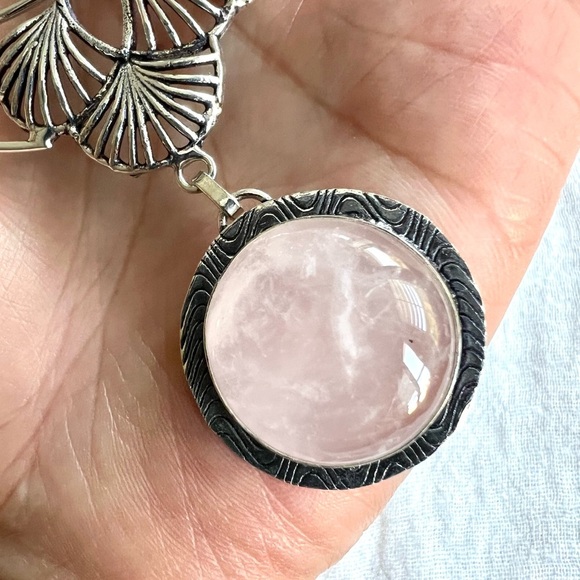 925 ORNATE Rose Quartz + Larimar Necklace Pendant - Picture 6 of 10